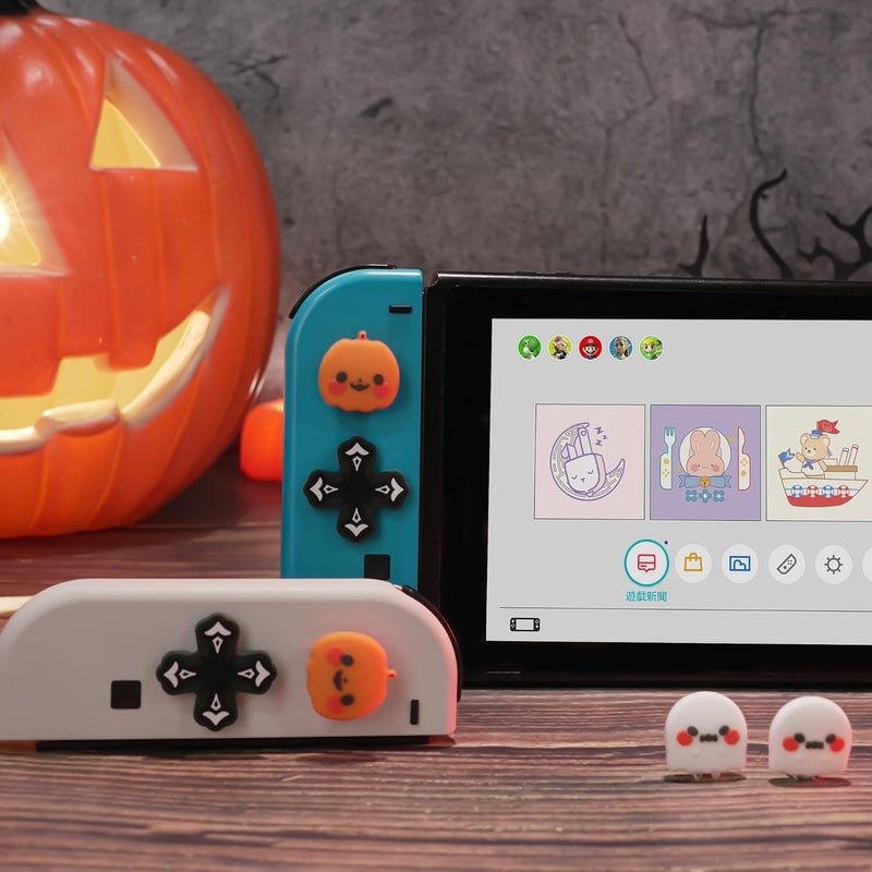 GEEKSHARE Switch Accessories Cute Silicone Cross D-Pad Button Caps Set Joystick Cover - ABXY Key Buttons Sticker Spooky Gift Compatible with Switch/OLED Joysticks - Pumpkin & Ghost - Image 5